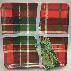 x6 TOMMY BAHAMA Red Tartan Plaid Melamine Appetizer Plate Set Square Christmas
